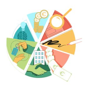 Illustration pour Mon Promoteur Normand montrant le cycle de la vente immobilière