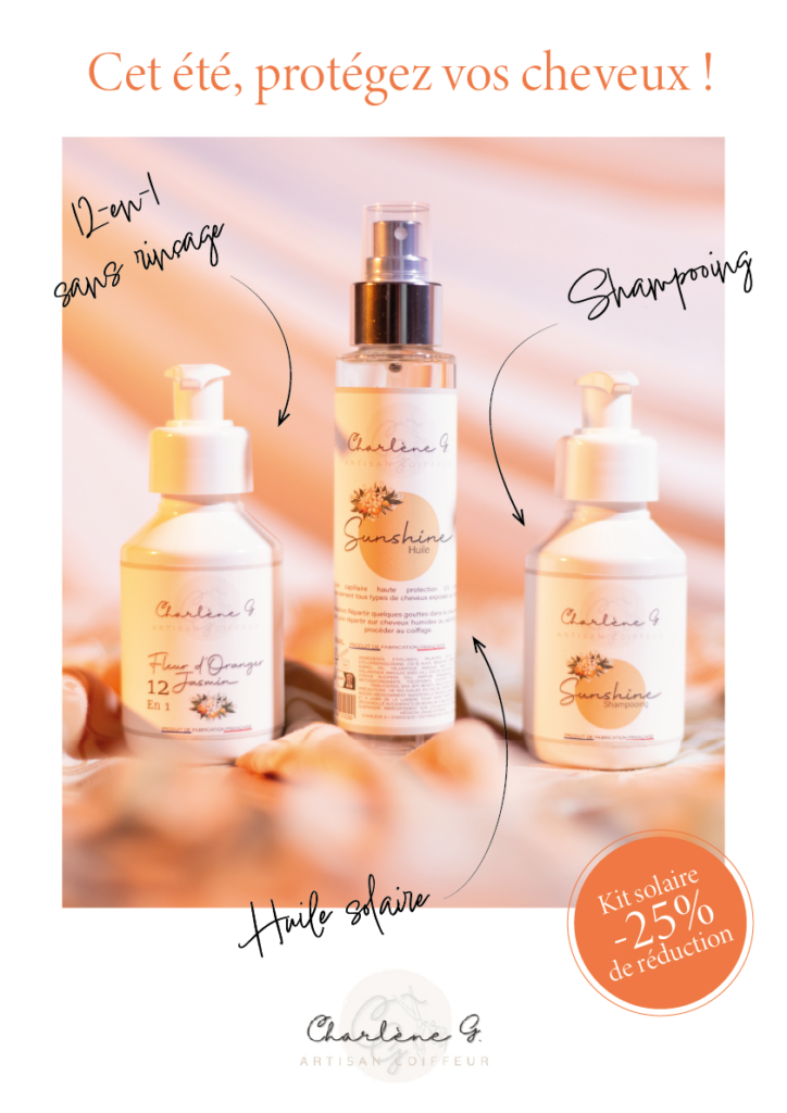 Affiche promotionnelle des produits cosmétiques pour la coiffeuse Charlène G.