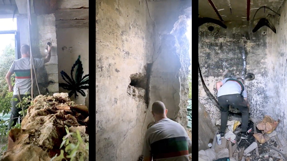 Extrait d'une vidéo de la performance du street artist Ecloz dans une friche