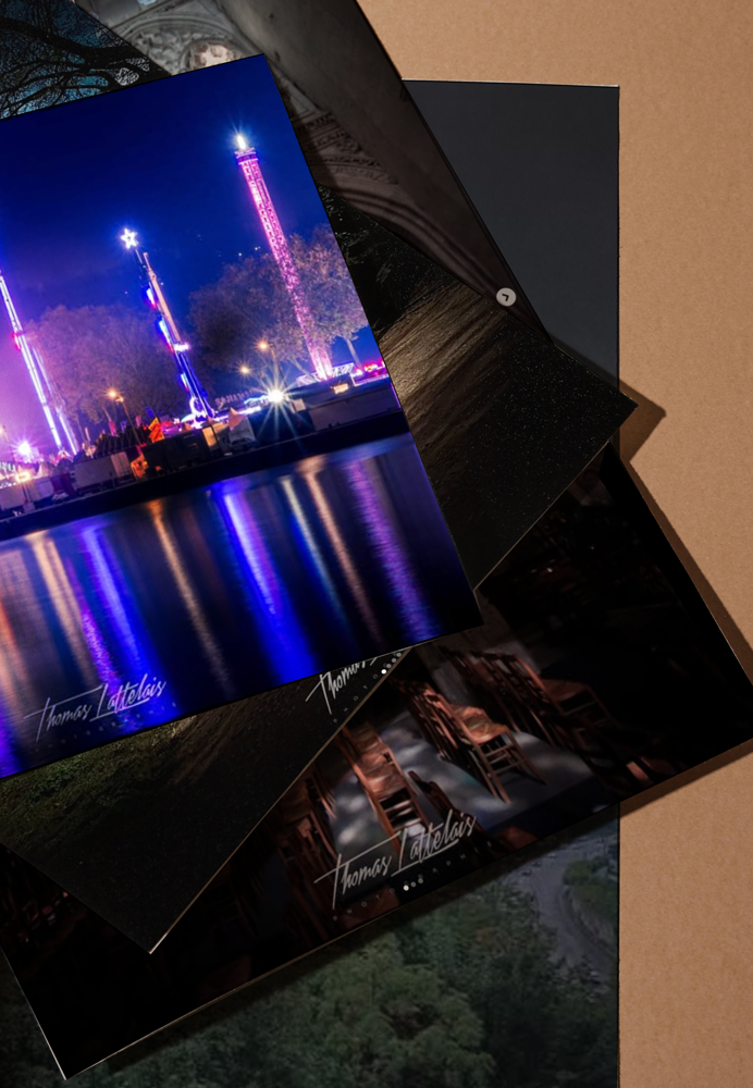 Mise en situation des photos de Thomas Lattelais avec sa signature graphique