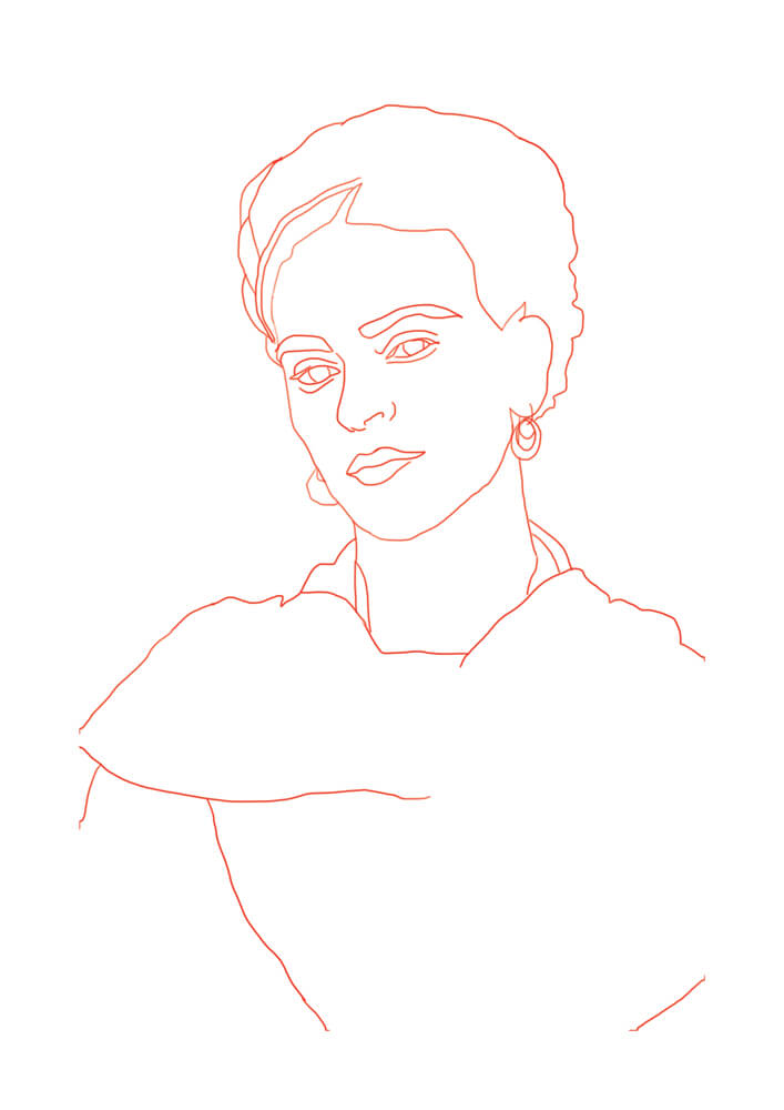 Process de l'llustration digitale d'un portrait de Frida Kahlo