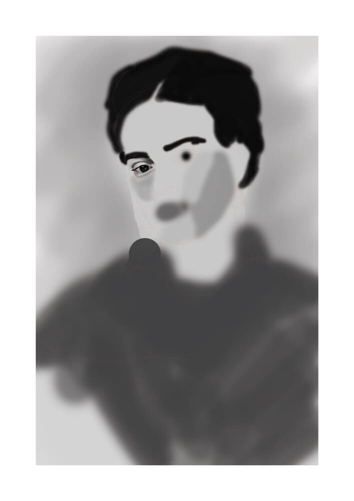 Process de l'llustration digitale d'un portrait de Frida Kahlo