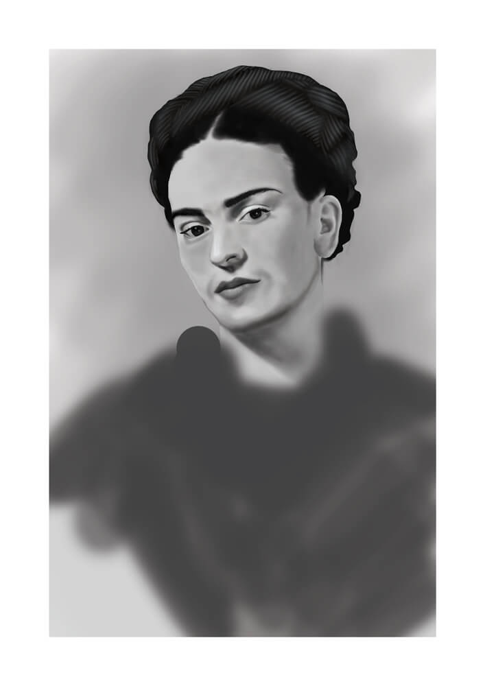 Process de l'llustration digitale d'un portrait de Frida Kahlo