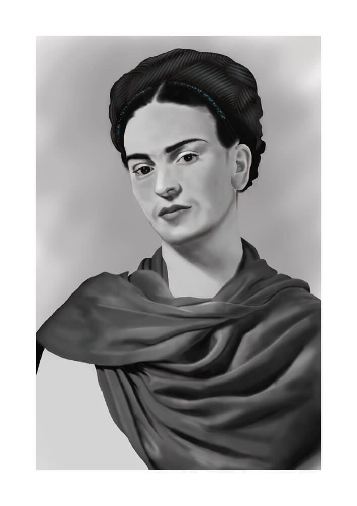 Process de l'llustration digitale d'un portrait de Frida Kahlo