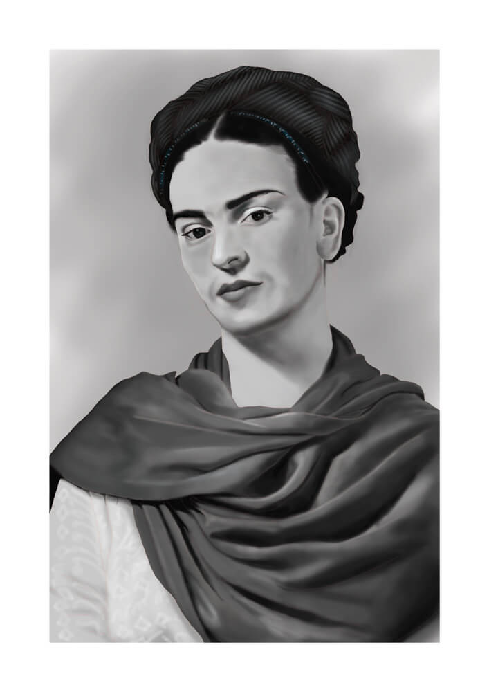 Process de l'llustration digitale d'un portrait de Frida Kahlo